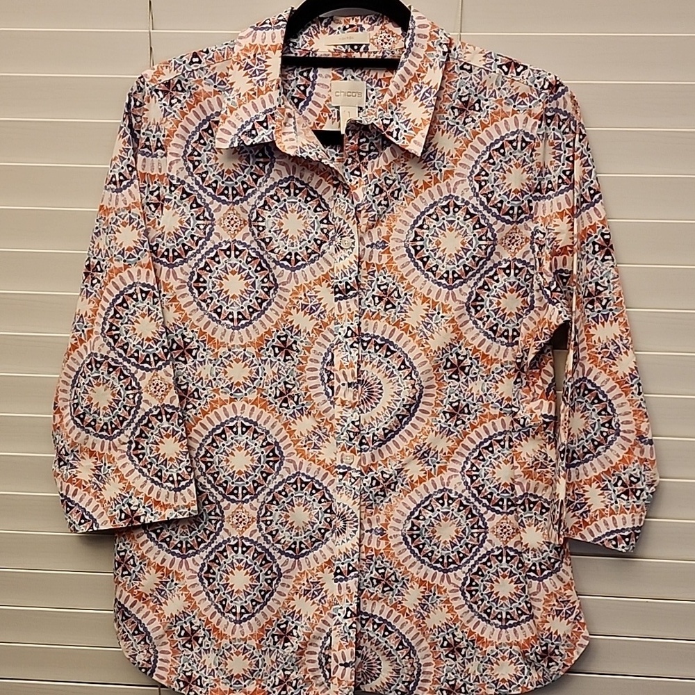 Chico’s Effortless Danise Sunburst Button-Down Shirt sz 1